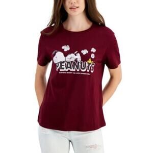 Love Tribe Juniors Peanuts Holiday Snoopy Logo T-Shirt in Zinfandel Wine Red, S